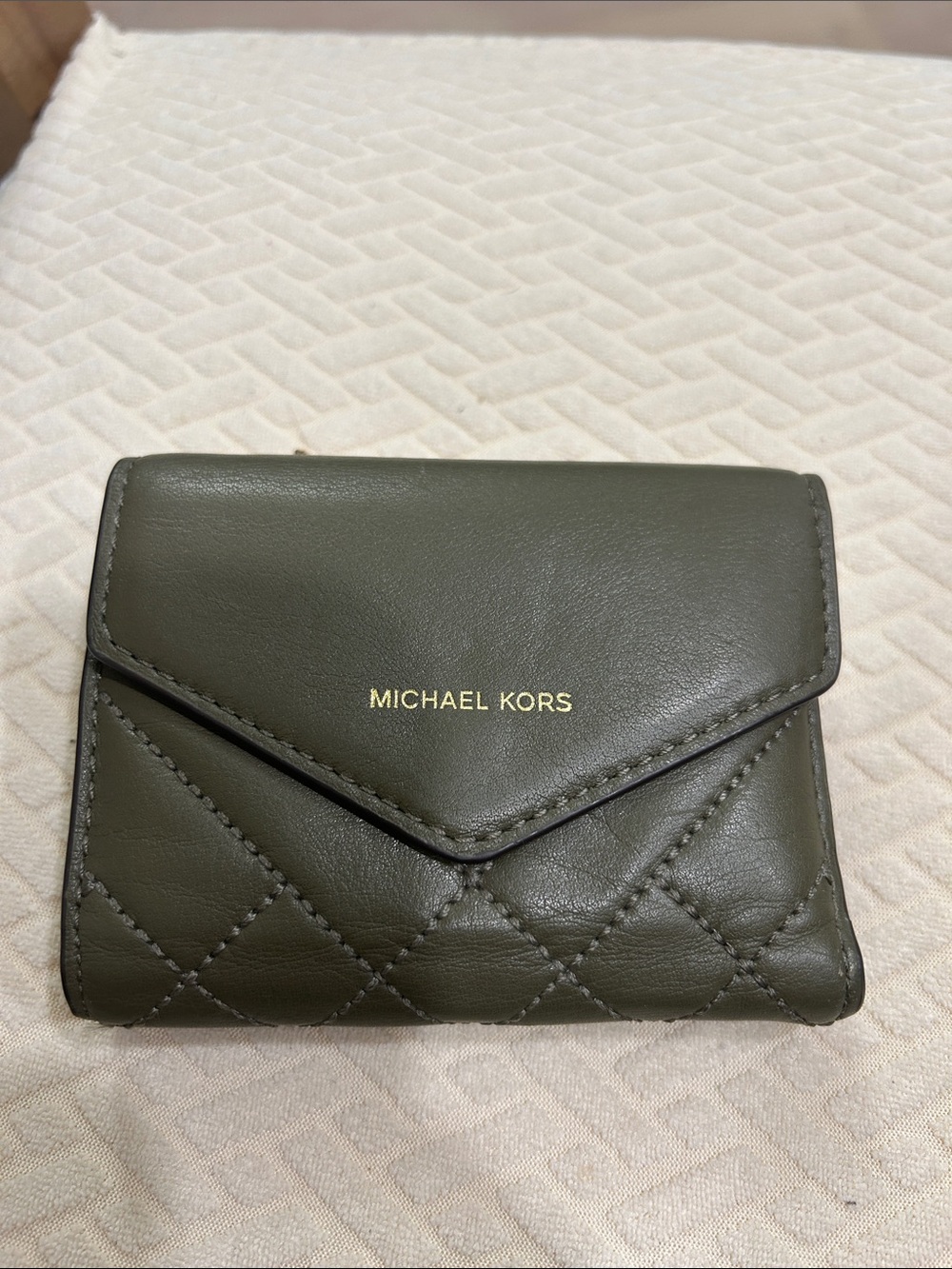 Michael Kors Olive Green Quilted Leather Compact Wallet